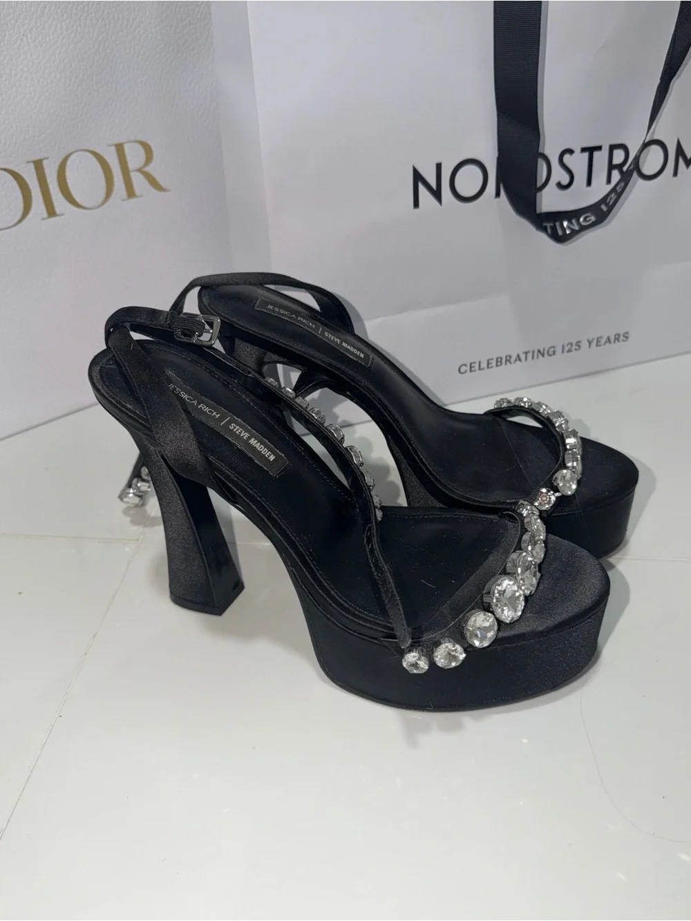 Steve Madden Black Jeweled Platform Slingback Heels